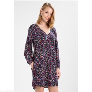 NWT GAP | Black Multicolor Ditsy Floral V Neck Long Sleeve Shift Dress Pockets